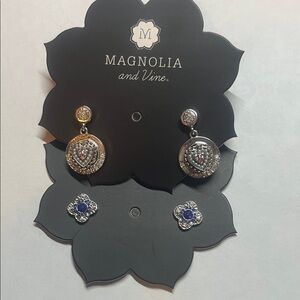 Magnolia and Vine Silver and Blue Dangle Earrings Set with 4-12 mm mini snaps